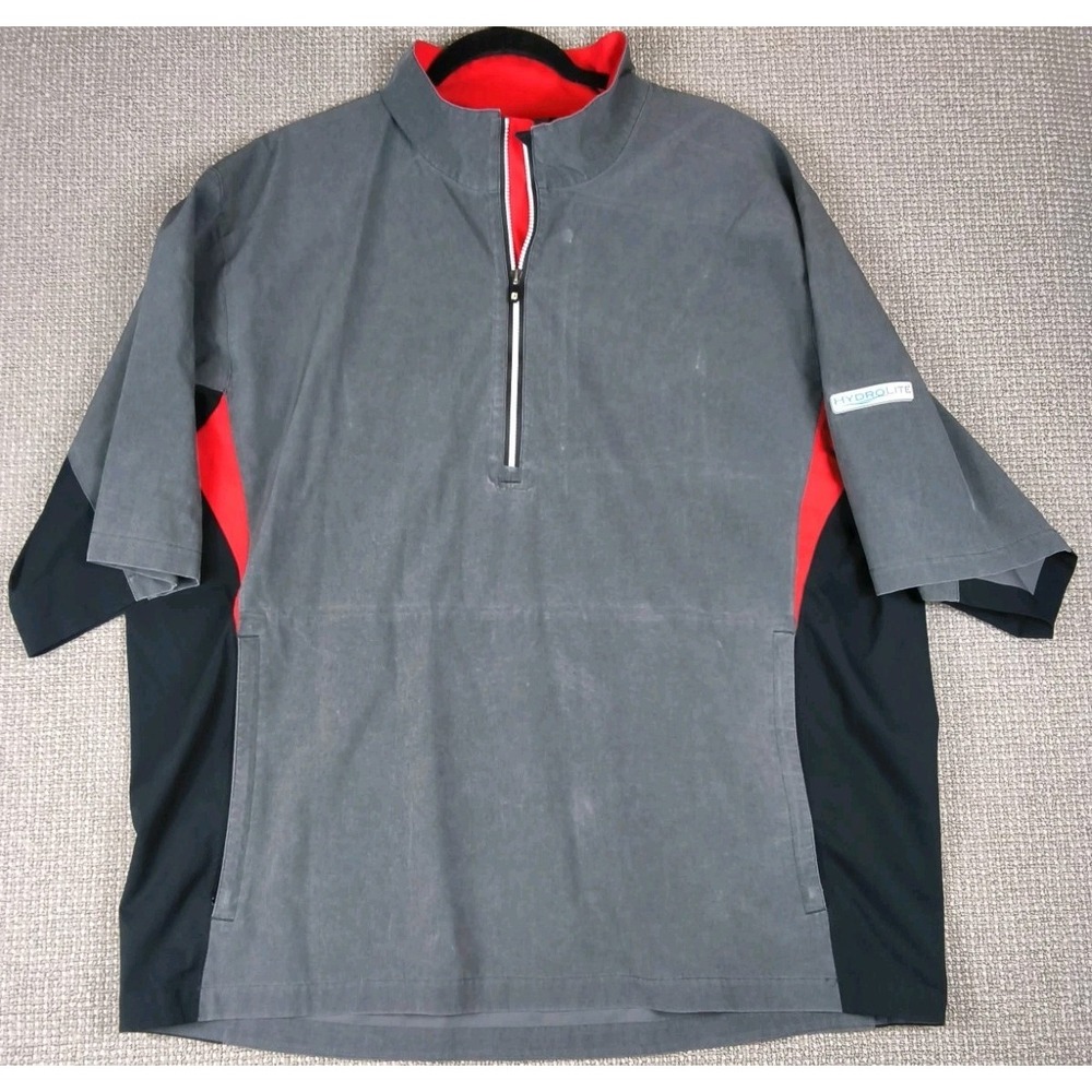 FootJoy HydroLite Short Sleeve Golf Rain Shirt 1/2 Zip Pullover Gray Red Black